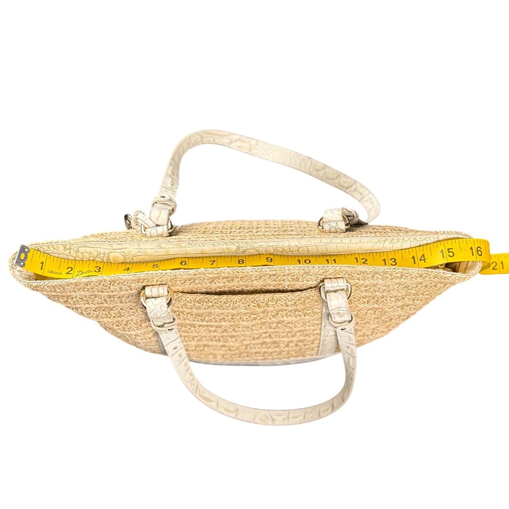 Brahmin Woven Straw Tote White Croc Embossed Leather Shoulder Bag - Picture 8 of 9